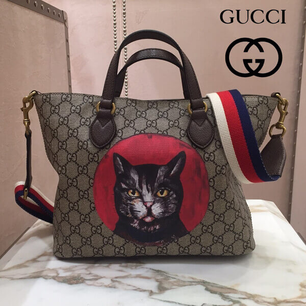 グッチ トート バッグ コピー ミスティックキャット トートバッグ GGスプリーム ネコ好きにはたまらないアイテム